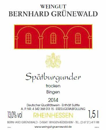 2014 Binger Spätburgunder Qualitätswein trocken 1.5l *Magnum* Bild2