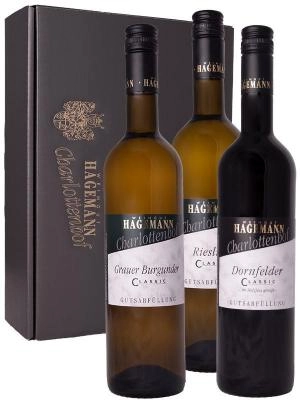 Zum Wein / Sekt: Geschenkkarton mit 3 Flaschen Classic Weinen