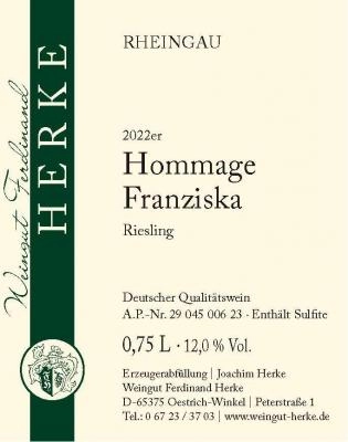 Zum Wein / Sekt: 2022er Hommage Franziska Riesling Q.b.A. trocken 0.75l