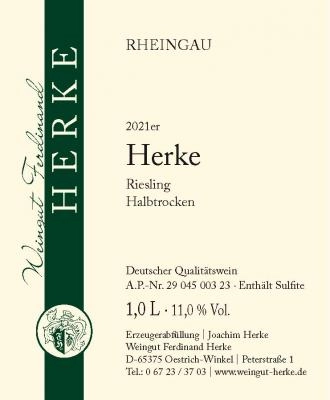 Zum Wein / Sekt: 2021er Herke Halbtrocken Riesling Q.b.A. 1l